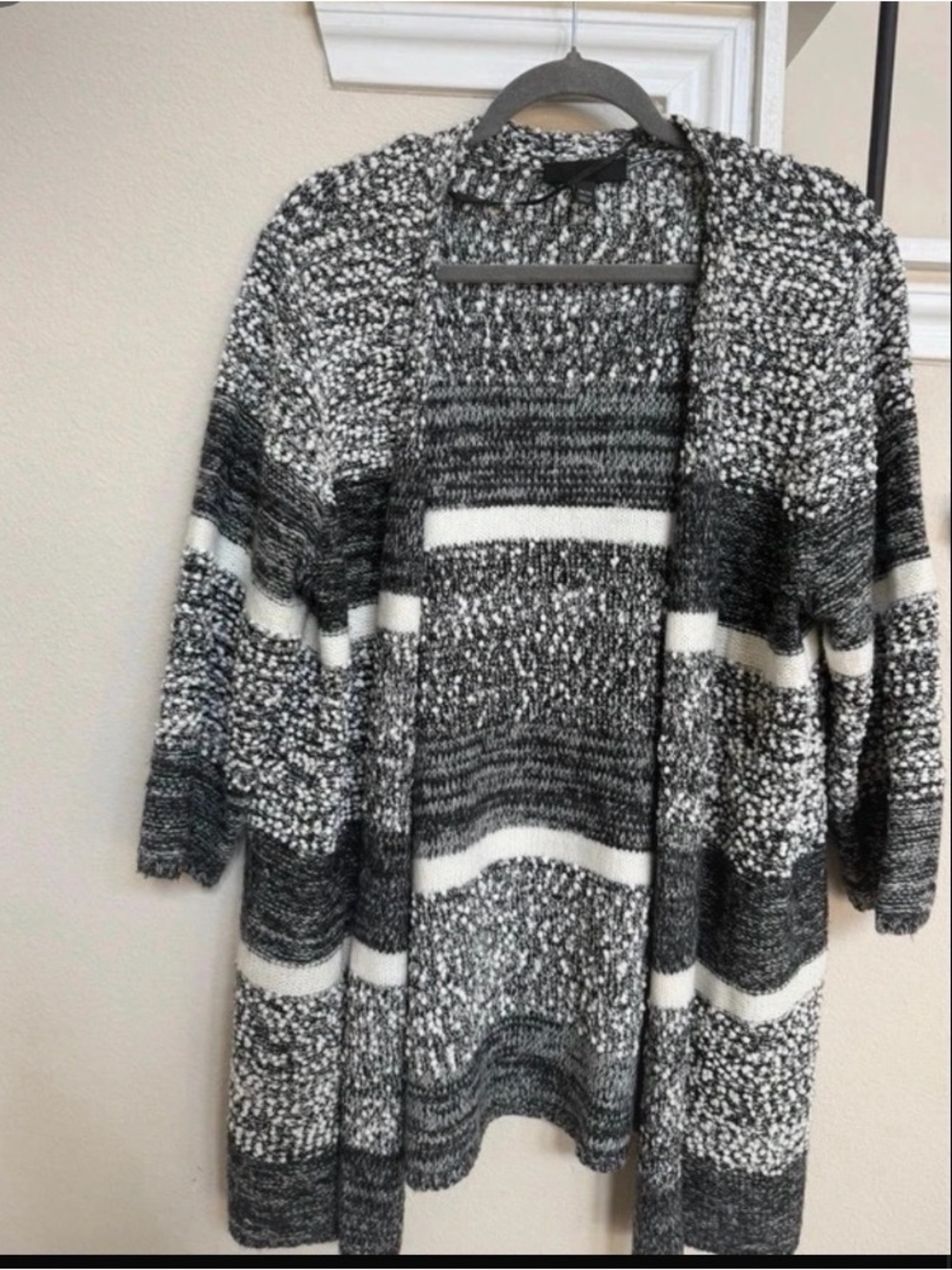 Lane Bryant Black, White & Gray Open-Front Striped Cardigan